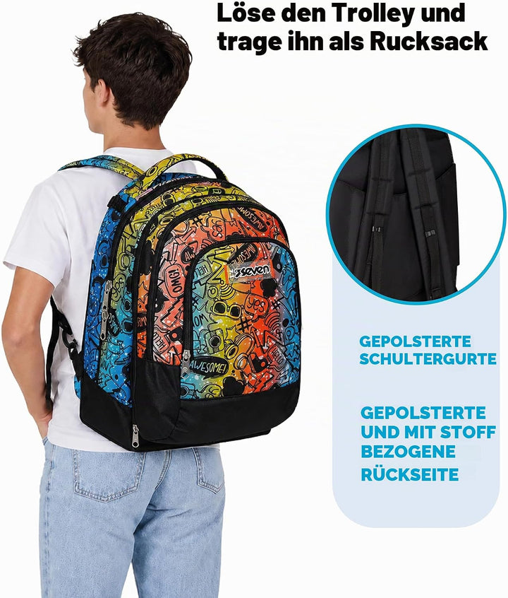 Seven Schulranzen mit Trolley-Funktion, Rucksack mit Rollen, zum Ziehen, für Schule Sport Freizeit,