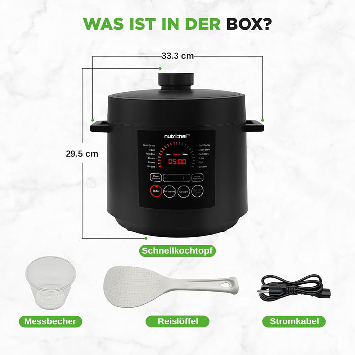 NutriChef Multikocher 5,7 L Elektrischer Schnellkochtopf, 9 Programme, Digitaler Druckkocher, Reisko