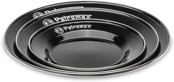 Petromax Emaille Teller schwarz 2 Stück (26 cm) | hochwertiger Edelstahlrand | hygienisch | leicht |