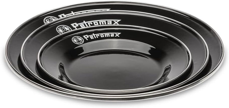 Petromax Emaille Teller schwarz 2 Stück (26 cm) | hochwertiger Edelstahlrand | hygienisch | leicht |