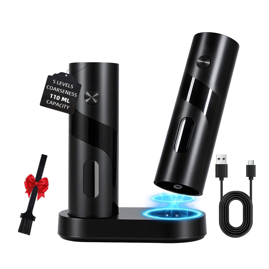 Elektrisches Salz und Pfeffermühle Set mit Ladestation, 110 ml Fassungsvermögen, wiederaufladbare Sa