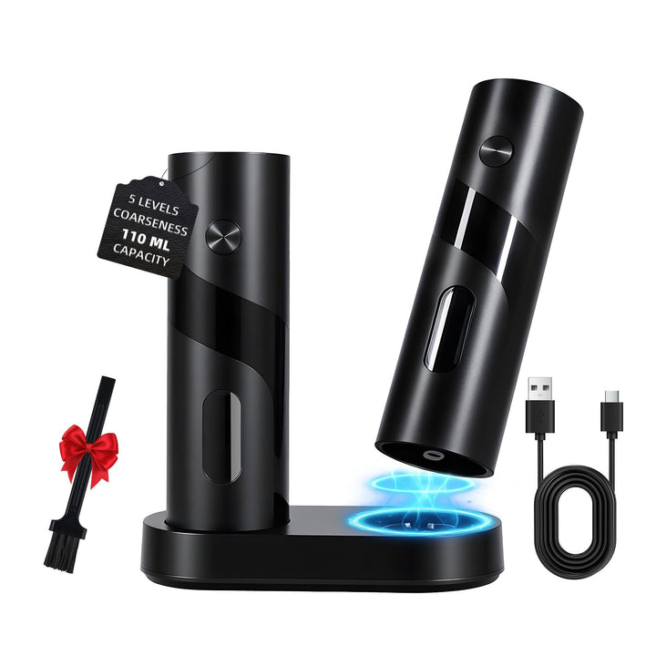 Elektrisches Salz und Pfeffermühle Set mit Ladestation, 110 ml Fassungsvermögen, wiederaufladbare Sa