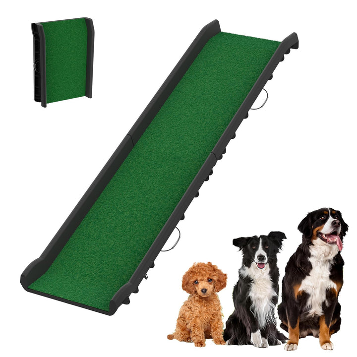 Hunderampe klappbar mit Kunstrasen, Hundeautorampe rutschfeste Einstiegshilfe bis 90 kg, Hundetreppe