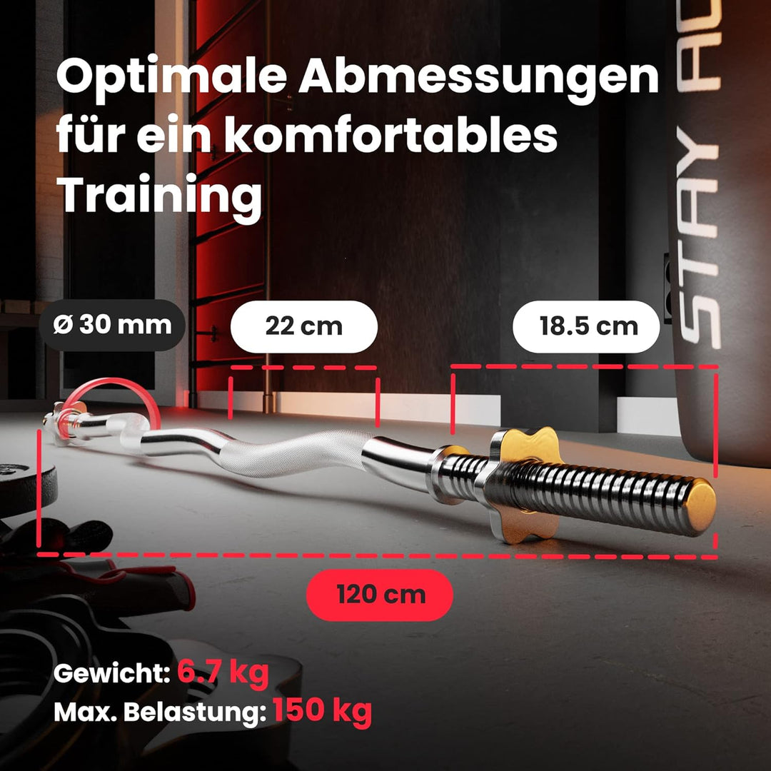 Hop-Sport Hantelstangenset mit Langhantelstange & SZ-Curlstange, 30mm Durchmesser, Hochwertiger verc