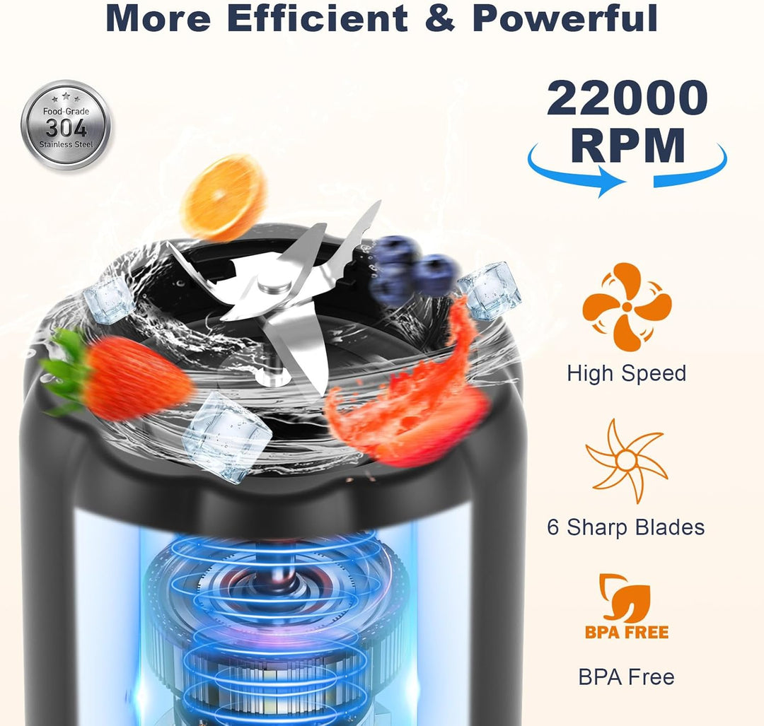 COKUNST Mini Tragbarer Mixer Smoothie Maker to go, 22000 U/min, 500 ml Becher, 6 Rostfreien Klingen
