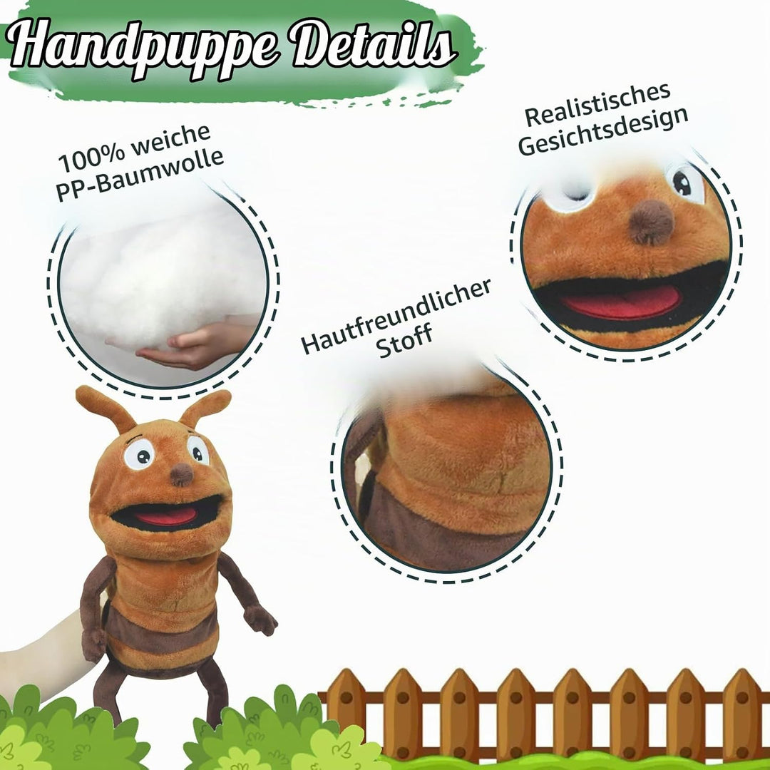 lilizzhoumax Handpuppe Ameise Kuscheltier Tier Ameise Handpuppe aus Plüsch Kawaii Niedliches Rollens