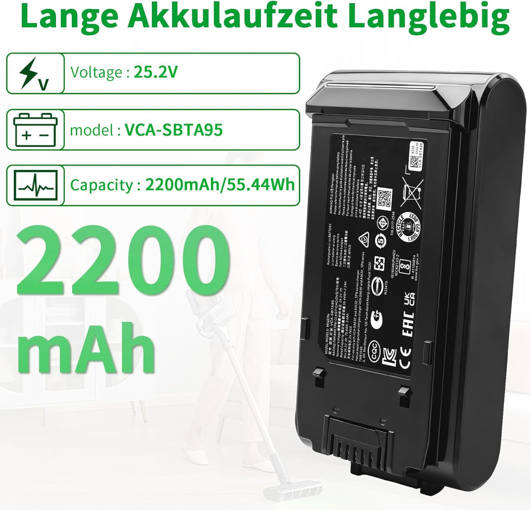 2200mAh VCA-SBTA95 Ersatzakku für Samsung Bespoke Jet 95 Jet 85 Akkustaubsauger, kompatibel mit VS20