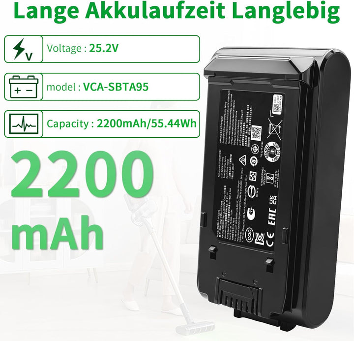 2200mAh VCA-SBTA95 Ersatzakku für Samsung Bespoke Jet 95 Jet 85 Akkustaubsauger, kompatibel mit VS20