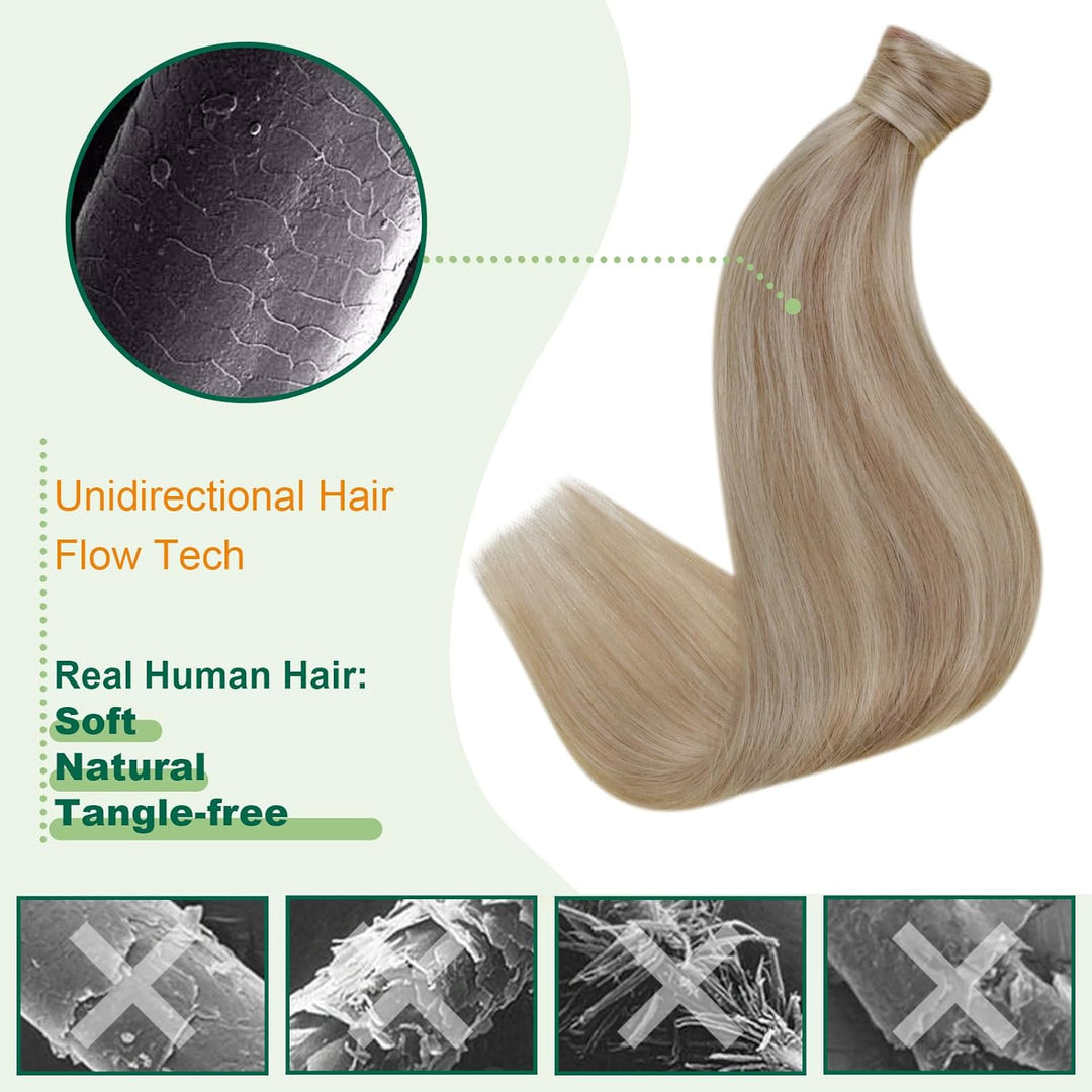 Easyouth Zopf Extensions Echthaar Pferdeschwanz Extensions Echthaar Farbe Golden Blonde Mix Mittelbl