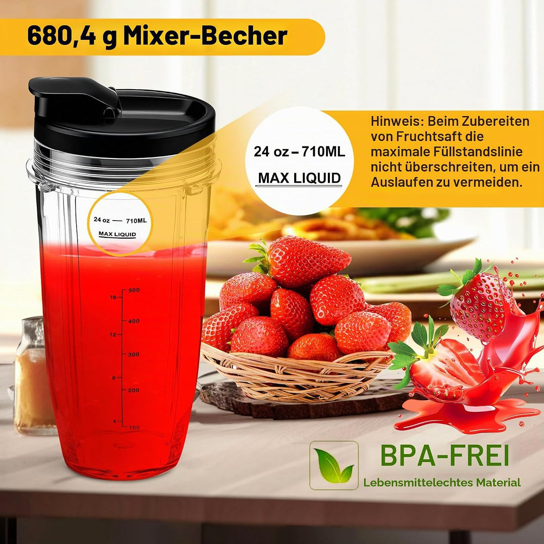 2 Stück Ersatz 24oz Blender Cup mit Sip & Seal Deckel Kompatibel mit Nutri Ninja BL450 BL456 BL480 B