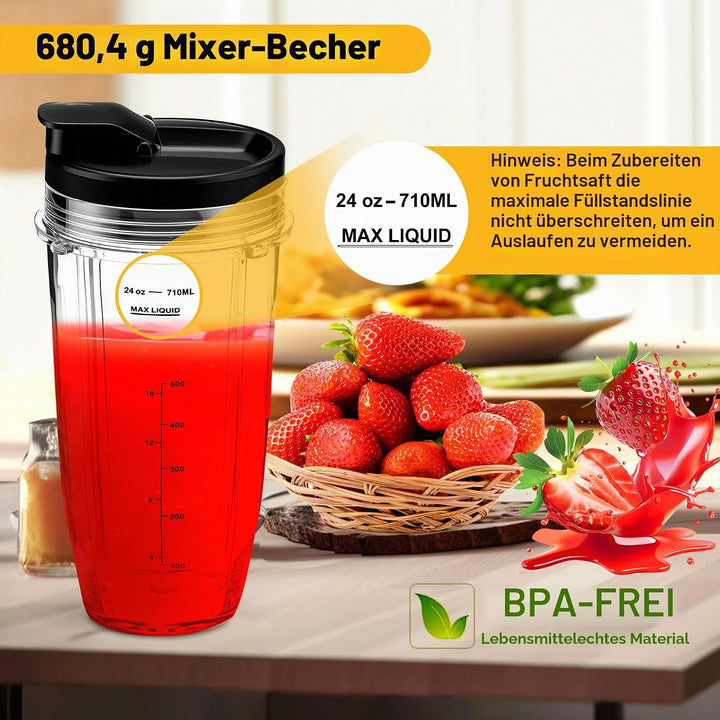 2 Stück Ersatz 24oz Blender Cup mit Sip & Seal Deckel Kompatibel mit Nutri Ninja BL450 BL456 BL480 B