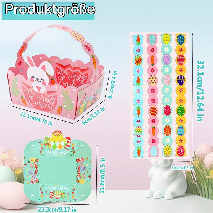24 Stück Osterkörbchen Kinder, YILNUNFU Osterkörbchen mit Henkel–4 Designs Osterkörbchen Gefüllt aus