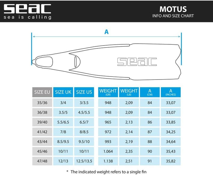 Seac Motus, Langen Flossen für Apnoe und Tauchen, optimale Passform 39/40 Schwarz, 39/40 Schwarz