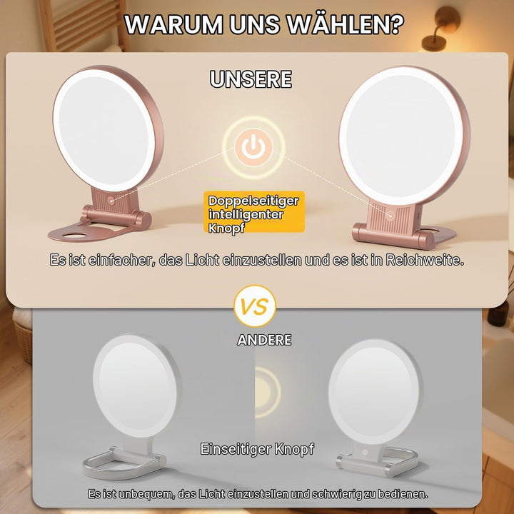 Auxmir Kosmetikspiegel mit Beleuchtung, 30X/1X Doppelseitig Schminkspiegel mit Licht, Dimmbar Spiege