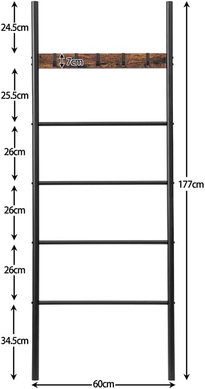 HOOBRO Handtuchleiter, Handtuchständer, Handtuchhalter, Kleiderständer, 5 abnehmbare Haken, 60 x 177