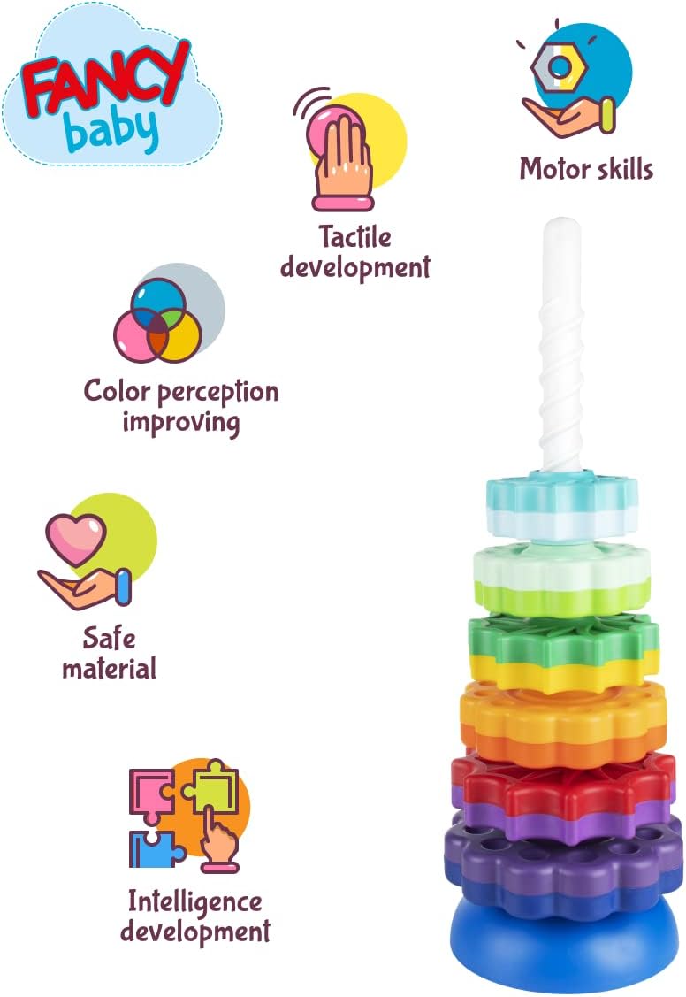 FANCY 40 cm gross Stapelturm Baby Kinderspielzeug ab 1 2 3 Jahre Farbring Pyramide mit Spiralgewinde