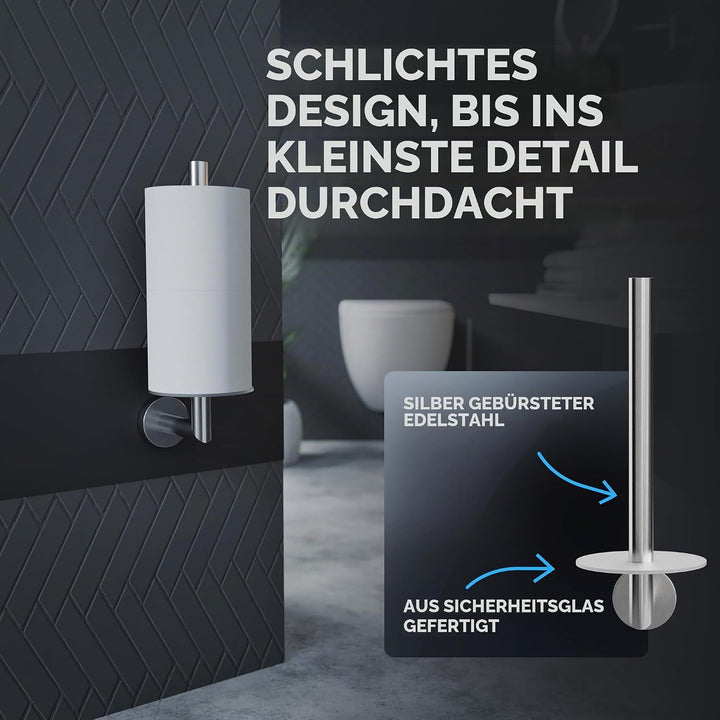 Ersatzrollenhalter Skodsbol Silber zum Bohren | aus Edelstahl und Glas | Toilettenpapier Rollen Aufb