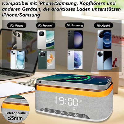 Yeelan Digitaler Radiowecker, Wecker Digital mit Licht, 15W Kabellose Aufladung für iPhone/Samsung,