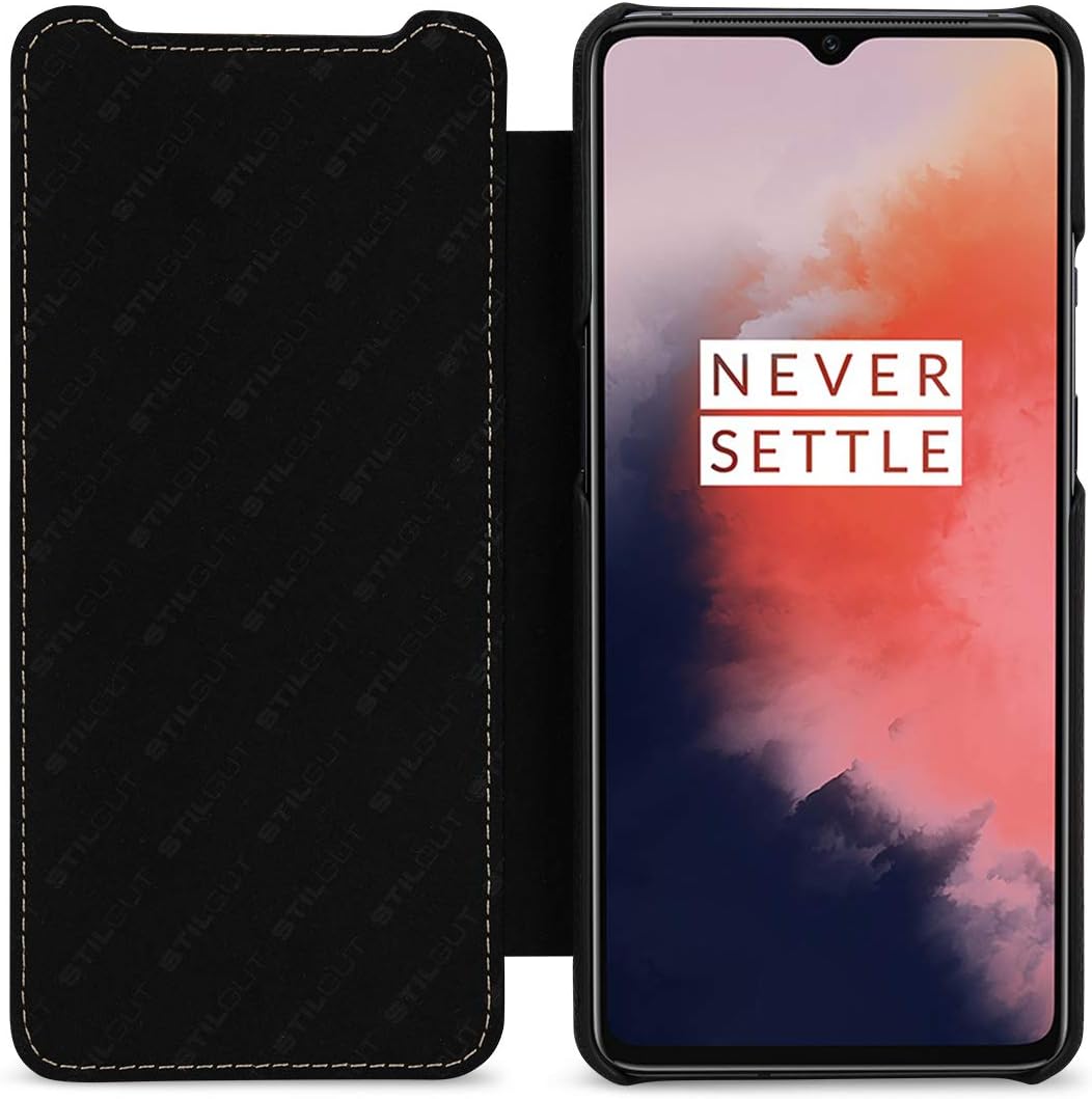 STILGUT Hülle geeignet für OnePlus 7T Lederhülle Book Type, schwarz OnePlus 7T schwarz, OnePlus 7T s
