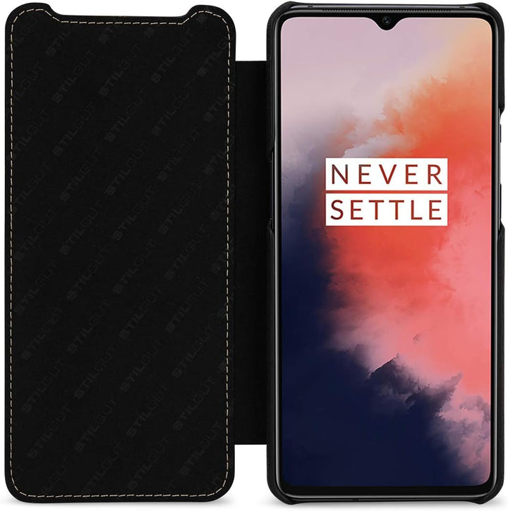 STILGUT Hülle geeignet für OnePlus 7T Lederhülle Book Type, schwarz OnePlus 7T schwarz, OnePlus 7T s