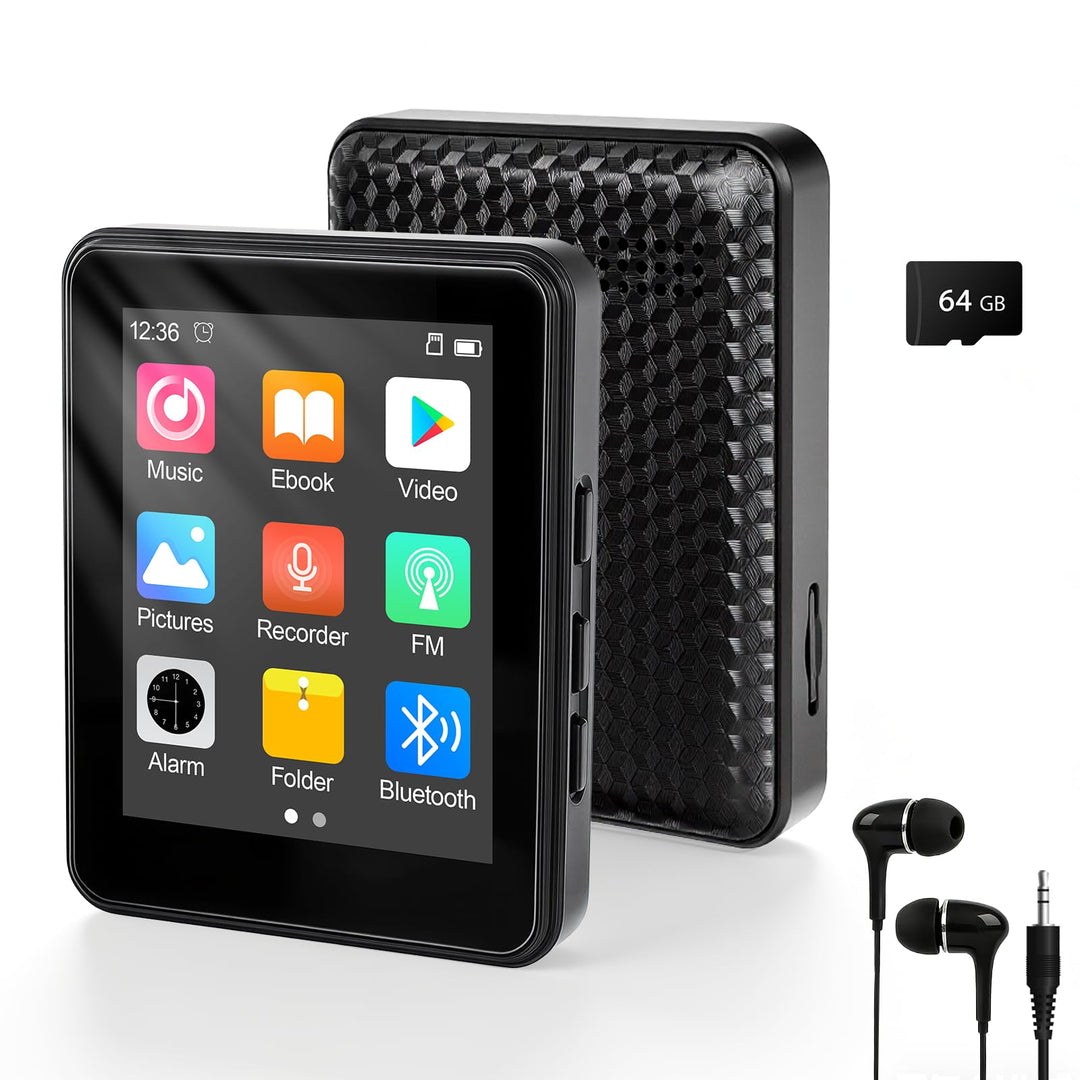 64GB MP3 Player Bluetooth 5.2 - MP3-Player 2.4" Full Touchscreen Tragbarer MP3 Player mit Lautsprech
