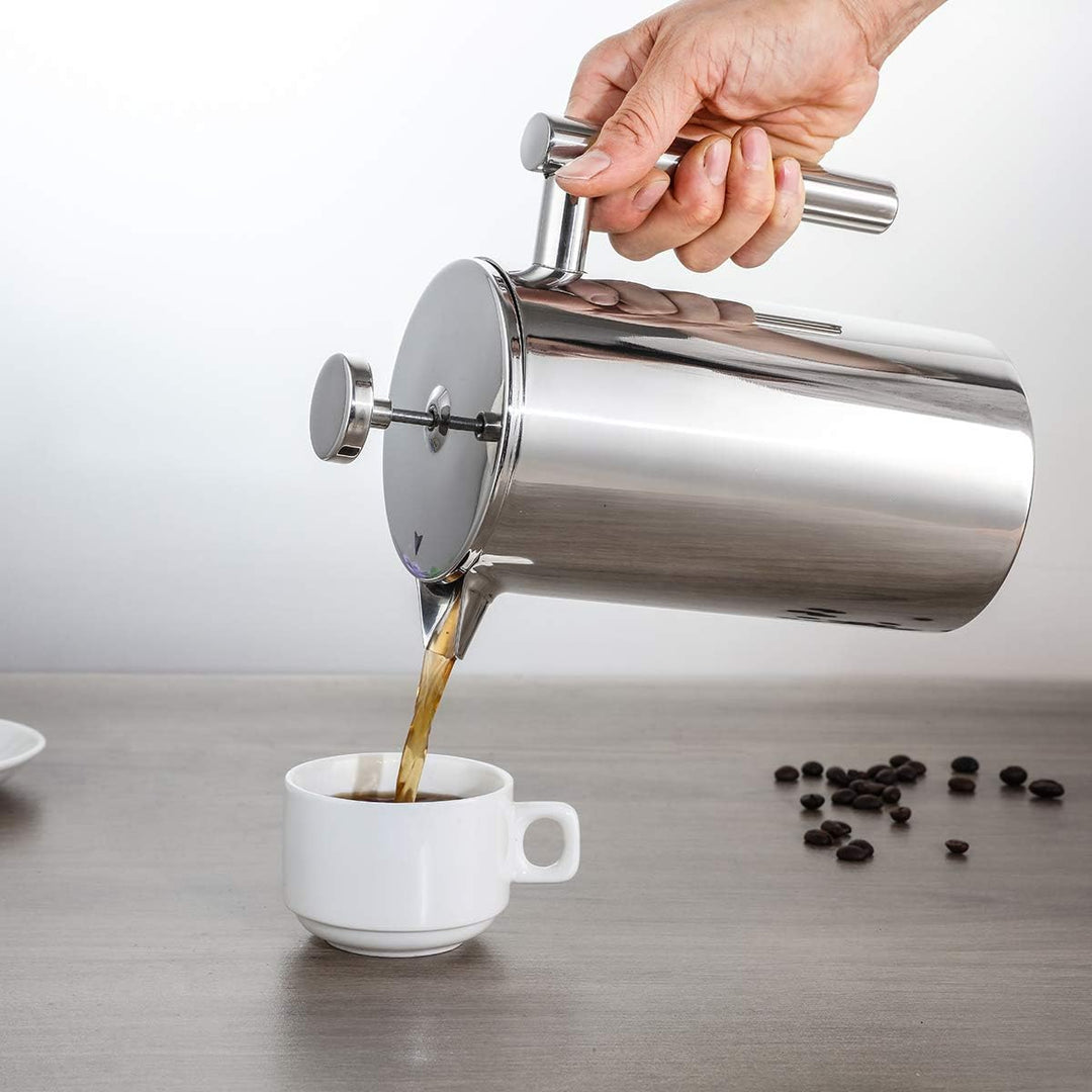 MaxMiuly Kaffeebereiter French Press 1,5 Liter Kaffeezubereiter aus Edelstahl, Doppelwandig Isoliert