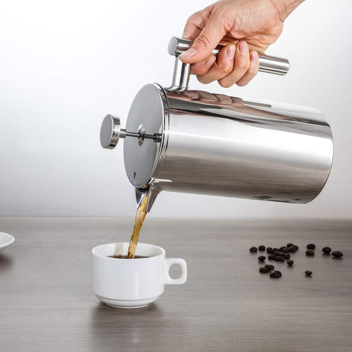 MaxMiuly Kaffeebereiter French Press 1,5 Liter Kaffeezubereiter aus Edelstahl, Doppelwandig Isoliert