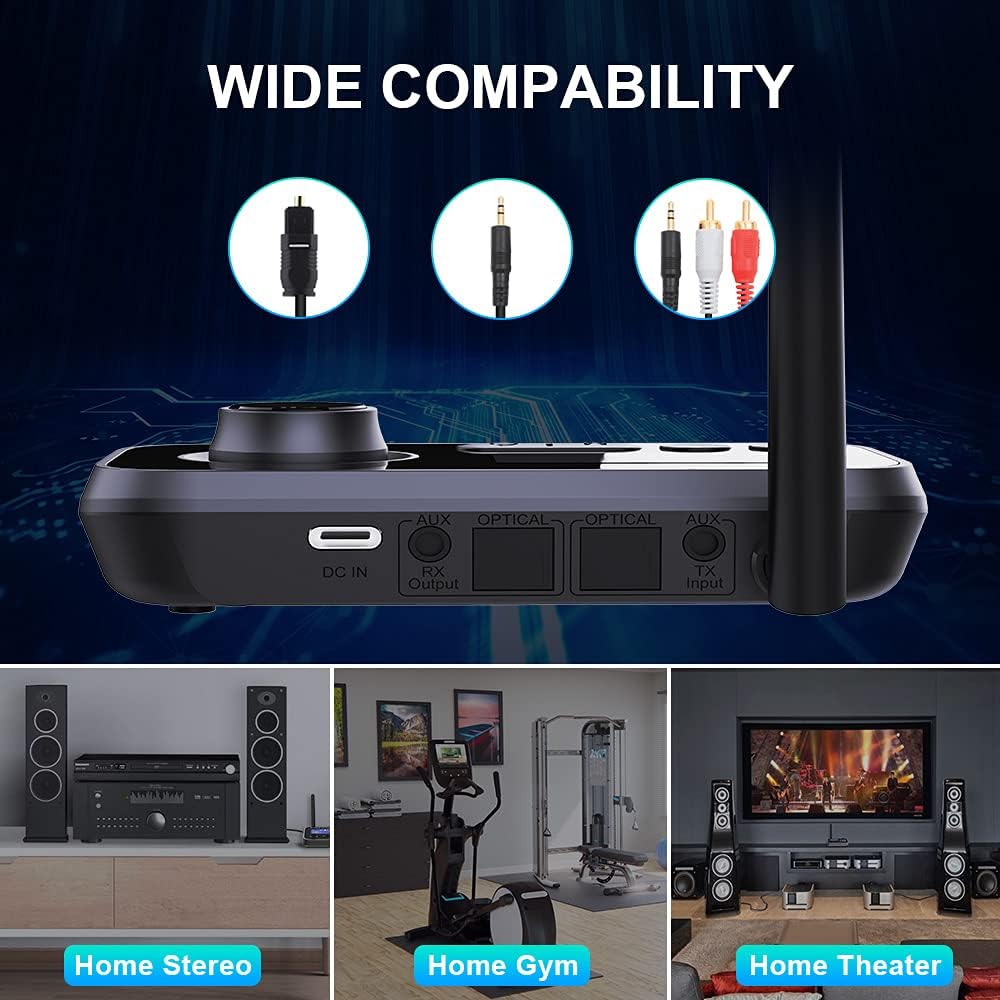 Ainostone 3-in-1 Bluetooth 5.3 Sender Empfänger für 2 Kopfhörer Bluetooth Audio Adapter Low Latency