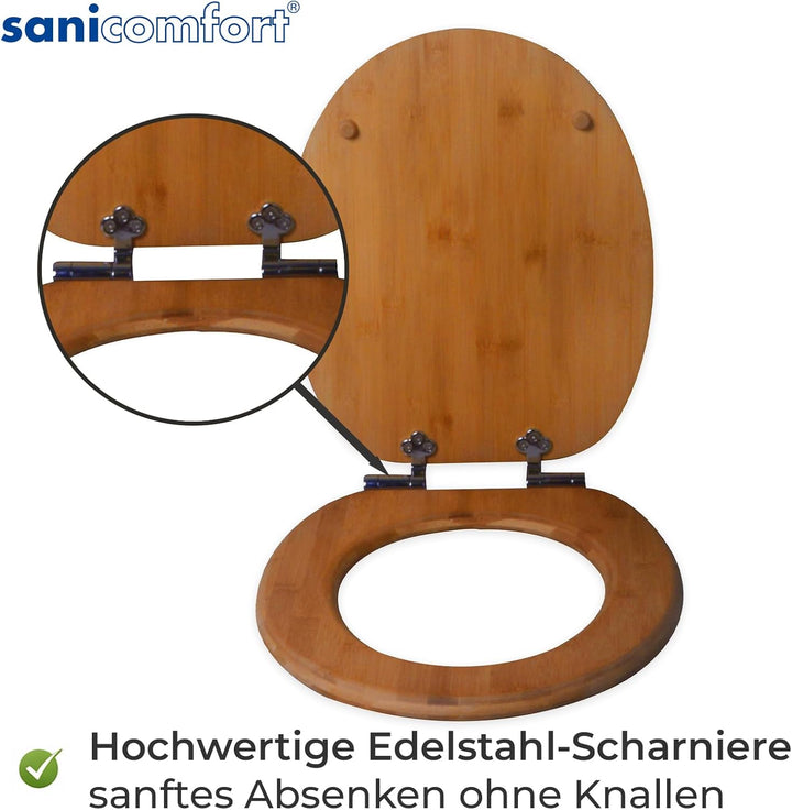 sanicomfort WC-Sitz Bambus mit Absenkautomatik | Toilettensitz aus Echtholz | Soft-Close | Antibakte