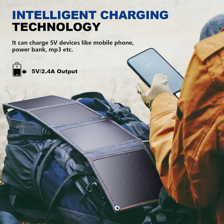 BigBlue 14W Solar Ladegerät Tragbar, Taschengrösse Solarpanel 1-Port USB(5V/2.4A) & IPX4 wasserdicht