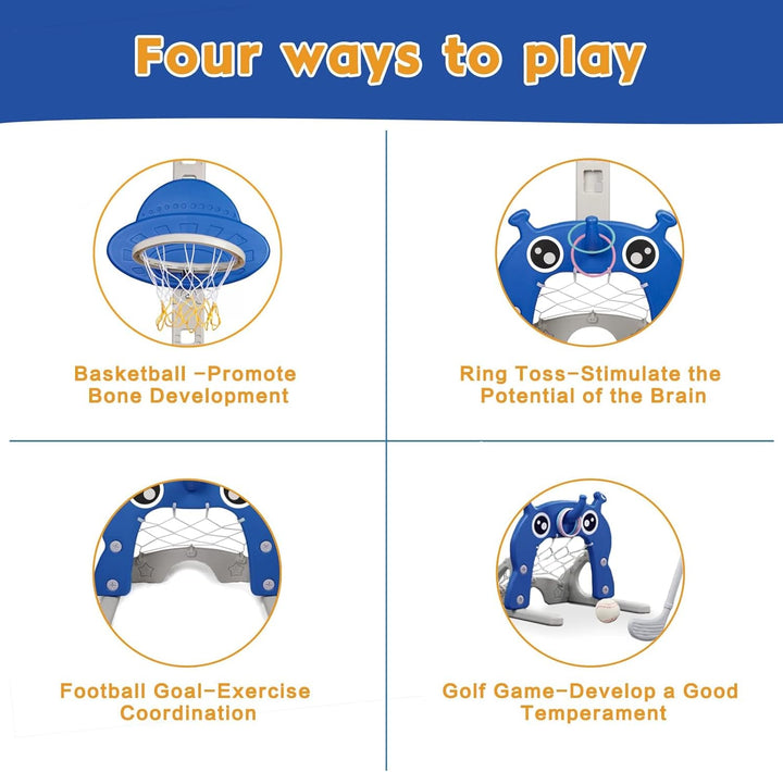Kinder Basketballkorb Stand Set mit Basketball Fussball Ring Werfen Golfspiel | 4 in1 Sport-Aktivitä