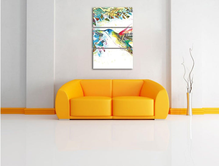 Pixxprint Kolibri Kunst als Leinwandbild/Grösse: 3 Teilig (120x80) cm/Wandbild/Kunstdruck/fertig bes