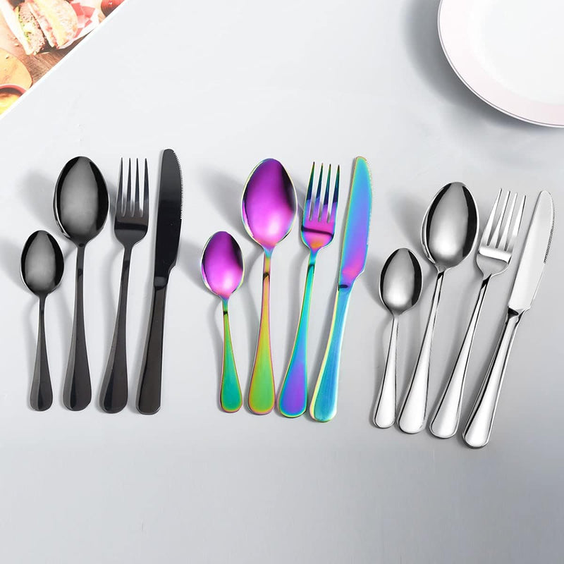 Regenbogen Besteck Set 6 Personen,24 Teilig Besteckset，Inkl Messer,Gabel LöFfel Und DessertlöFfel,Be