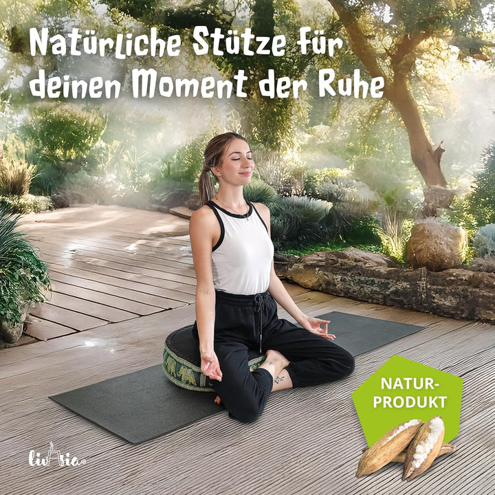 livasia Meditationskissen mit Thaiseide - Ø 45x15cm - Yogakissen mit Kapok, Pouf, Bodenkissen für Yo
