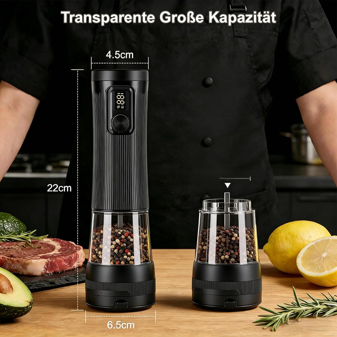 Elektrische Salz und Pfeffermühle Set mit USB Ladebasis,100ml Grosses Fassungsvermögen,Elektrisch Ge