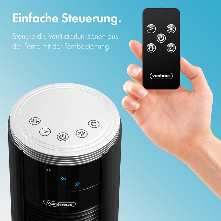 VonHaus 87 cm Turmventilator, Elektroventilator, Schwenkender Ventilator Leise für Jeden Raum, Venti