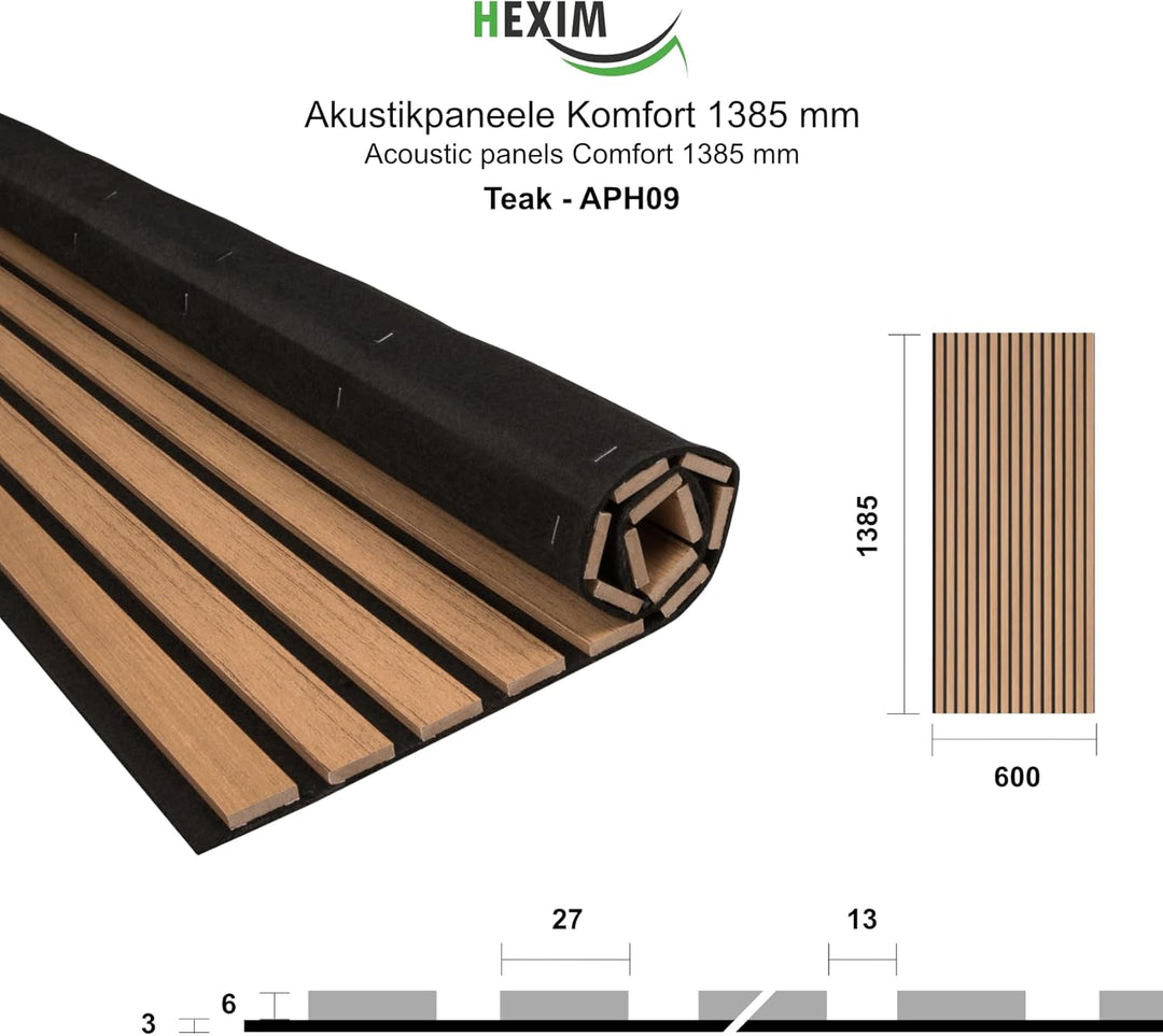 HEXIM Akustikpaneele 138,5x60cm Holz Comfort - flexible Holzpaneele Platten Lamellenwand MDF Wandpan