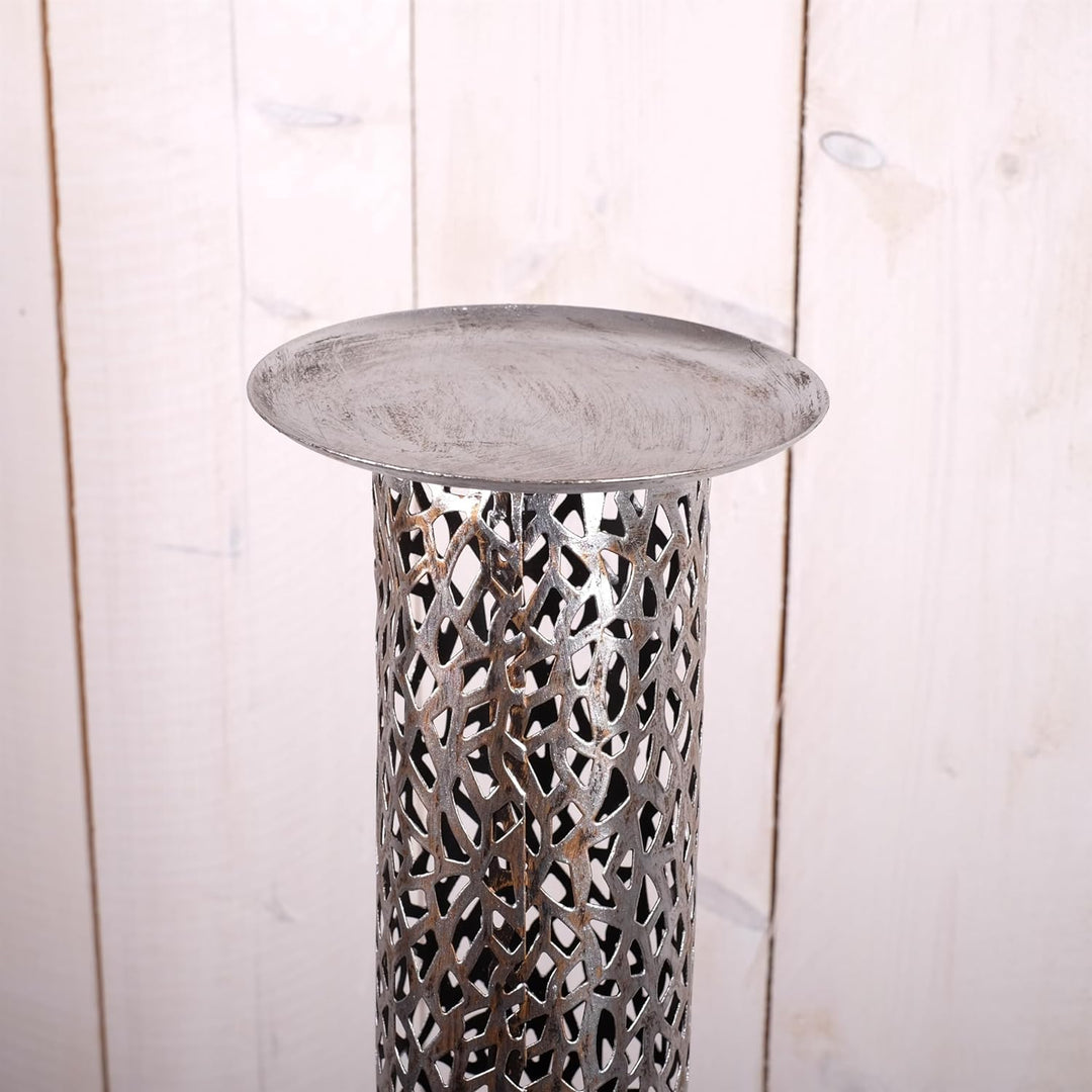 IMPOSANTER Design KERZENLEUCHTER Eternal Bodenleuchter Metall 80 cm antik-Silber