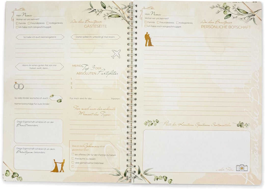 KOCHDIALOG XXL Gästebuch Hochzeit -Greenery– Gästebuch zur Hochzeit mit lustigen Fragen im Innenteil