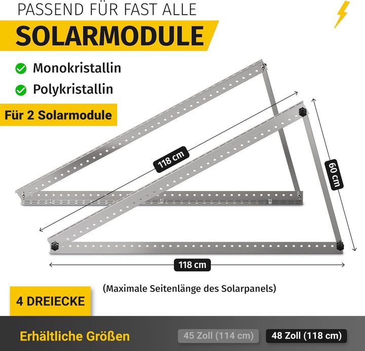 Balkonkraftwerk Halterung im 2er Set (bis 114cm) I Halterung für 2 Solarpanel-Module I Verstellbar v