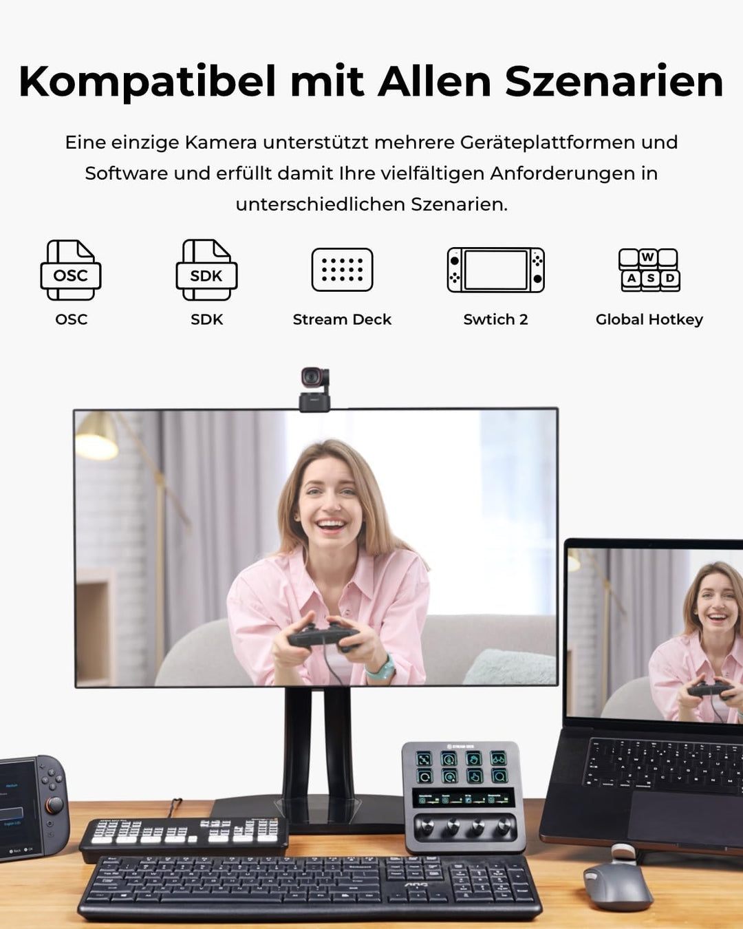 OBSBOT Tiny 3 Lite AI-Powered Spatial Audio 4K Webcam – Kompakte AI-Tracking-PTZ-Kamera mit 1/2"-Sen