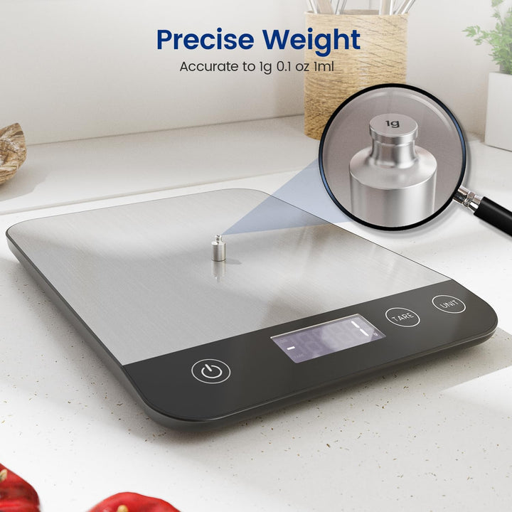 Wiederaufladbar Digitale Küchenwaage, USB C Elektronik Küchenwaage, 15 kg Hochpräzise 1g/0.1oz Leben