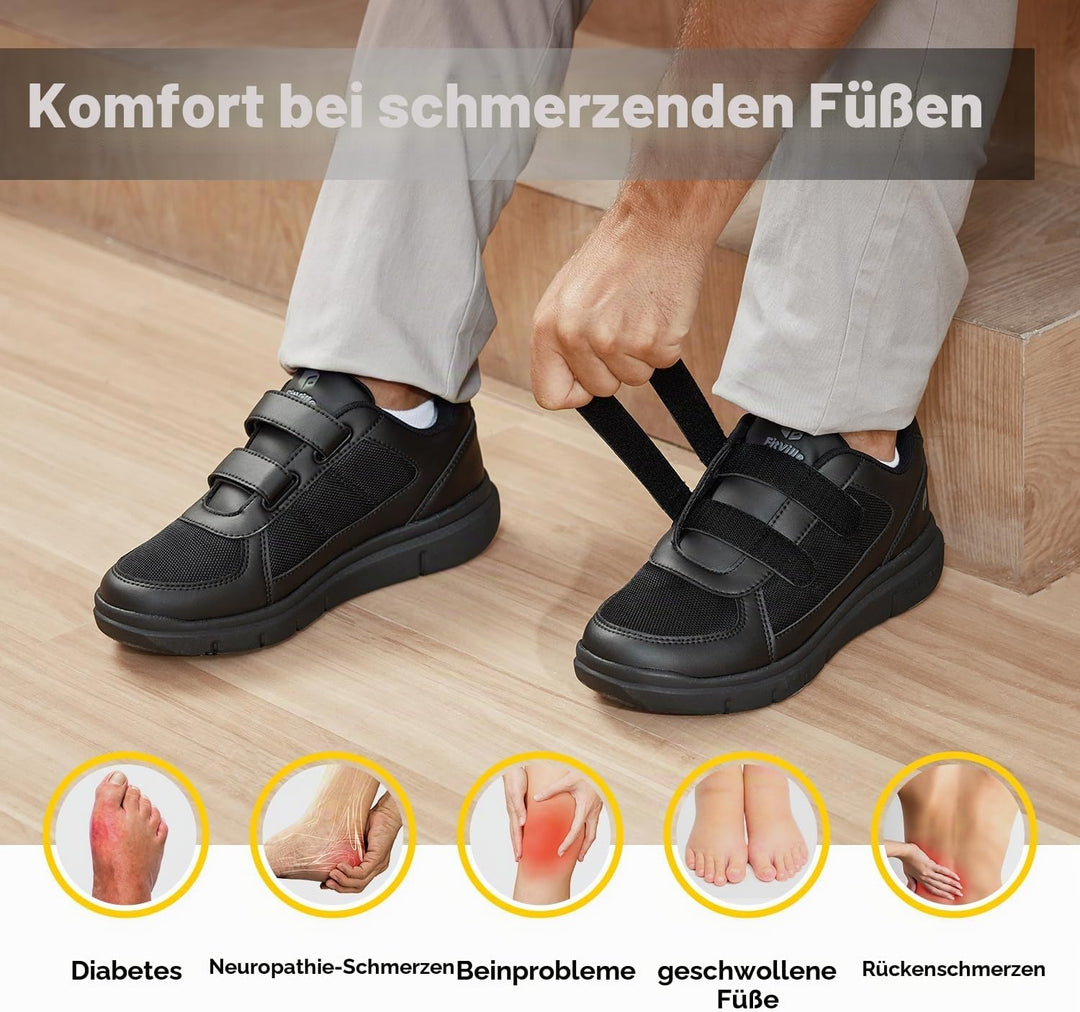 FitVille Herren Easytop Duo Strap Schuhe V3 Extra Weit Turnschuhe Sneaker 45 EU XX-Weit Schwarz, 45
