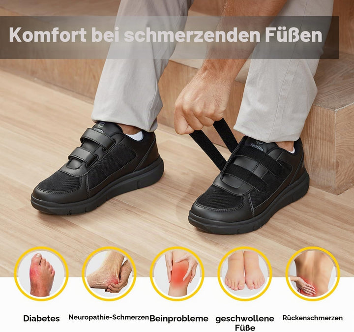 FitVille Herren Easytop Duo Strap Schuhe V3 Extra Weit Turnschuhe Sneaker 47 EU XX-Weit Schwarz, 47