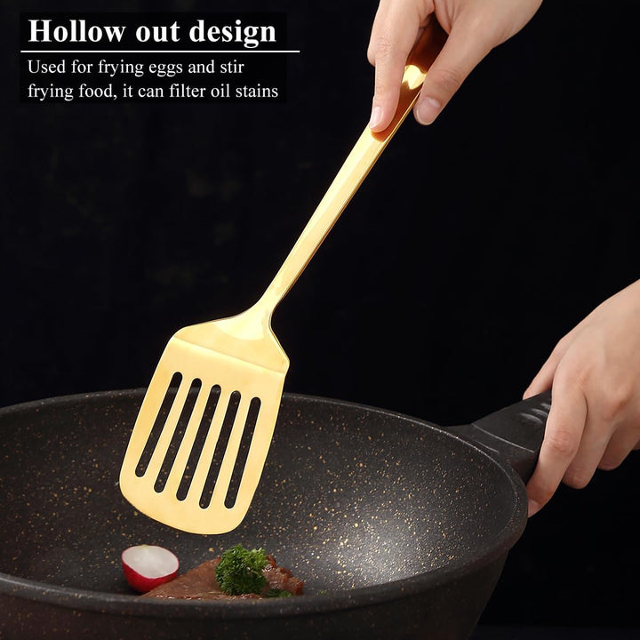 HOMQUEN Gold Küchenutensilien Set 4pcs, Titan Gold Beschichtung Edelstahl Kochutensilien Set, Küchen