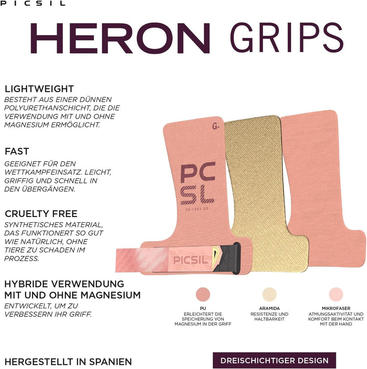 PICSIL Heron Hand Grips – Handschutz aus Aramidfasern, Nutzung mit oder ohne Magnesia, für WOD, Cros