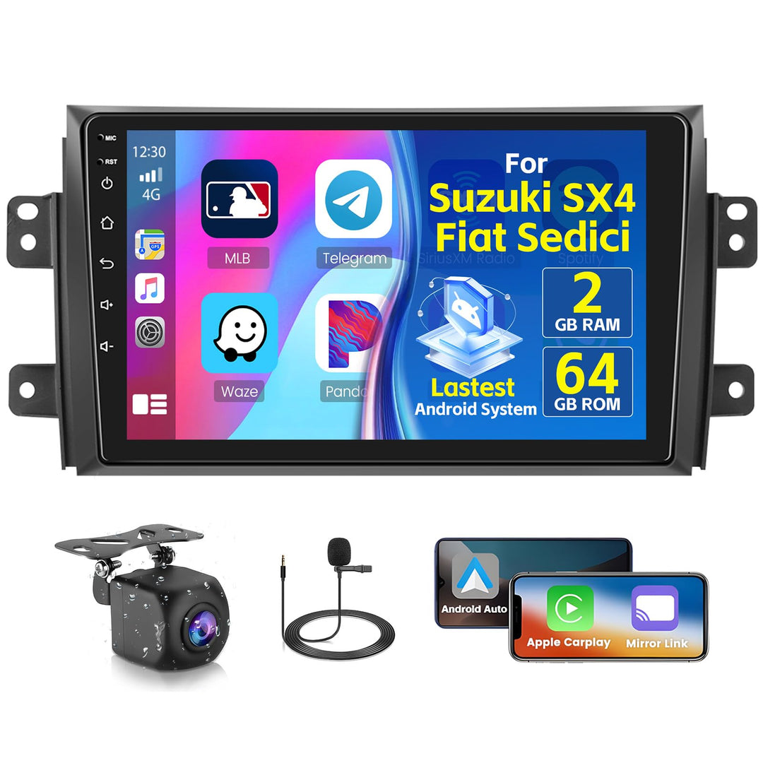 Android 15 Radio für Suzuki SX4 2006-2013 FIAT Sedici 2005-2014 2+64G mit Wireless CarPlay Android A