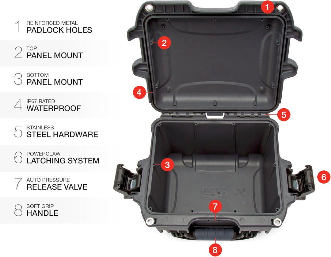 Nanuk 908 Hartschalenkoffer, wasserdicht, Graphit Graphit Leer, Graphit Leer