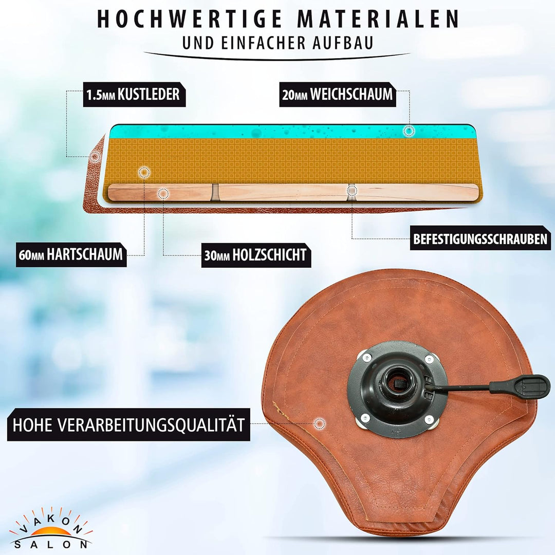 VAKON SALON - Ergonomischer Sitzhocker Hellbraun höhenverstellbar von 50 bis 65 cm Rollhocker - Dreh