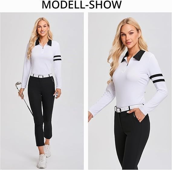 Soneven 1/4 Reissverschluss Golf Poloshirt Damen Langarm Polohemd Sport Polo Langarmshirt Damen Spor